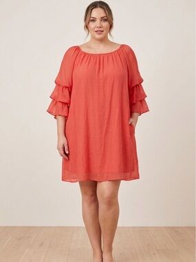 INDIGO ROSE Red Ruffled Sleeve Shift Dress. Size XXL